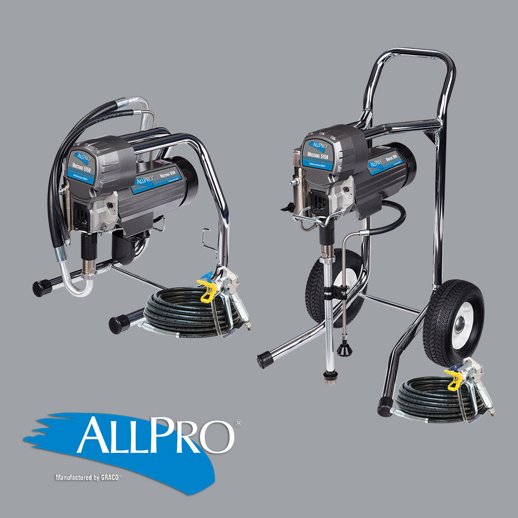 Allpro mustang 5150 stan sprayer with an allpro mustang 5150 hiboy sprayer, with the allpro manufactured by Graco logo.