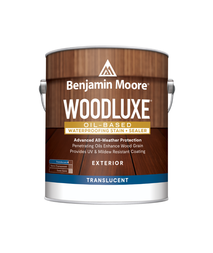 Benjamin Moore Woodluxe® Oil-Based Translucent Exterior Stain available at Gleco Paint Stores.