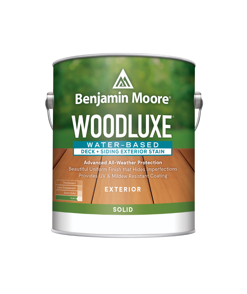 Benjamin Moore Woodluxe® Water-Based Solid Exterior Stain available at Gleco Paint Stores.