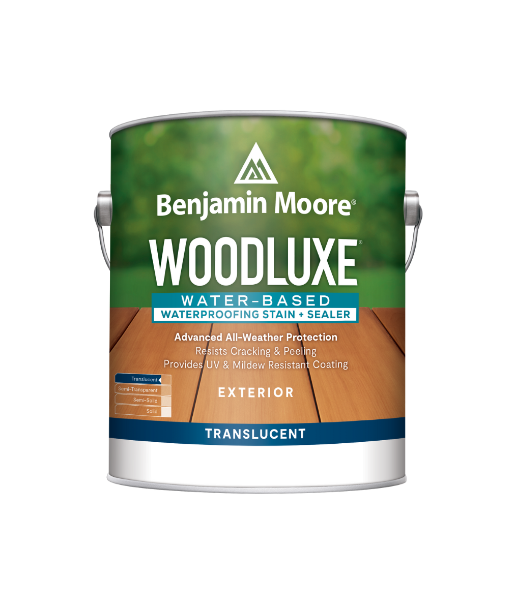 Benjamin Moore Woodluxe® Water-Based Translucent Exterior Stain available at Gleco Paint Stores.