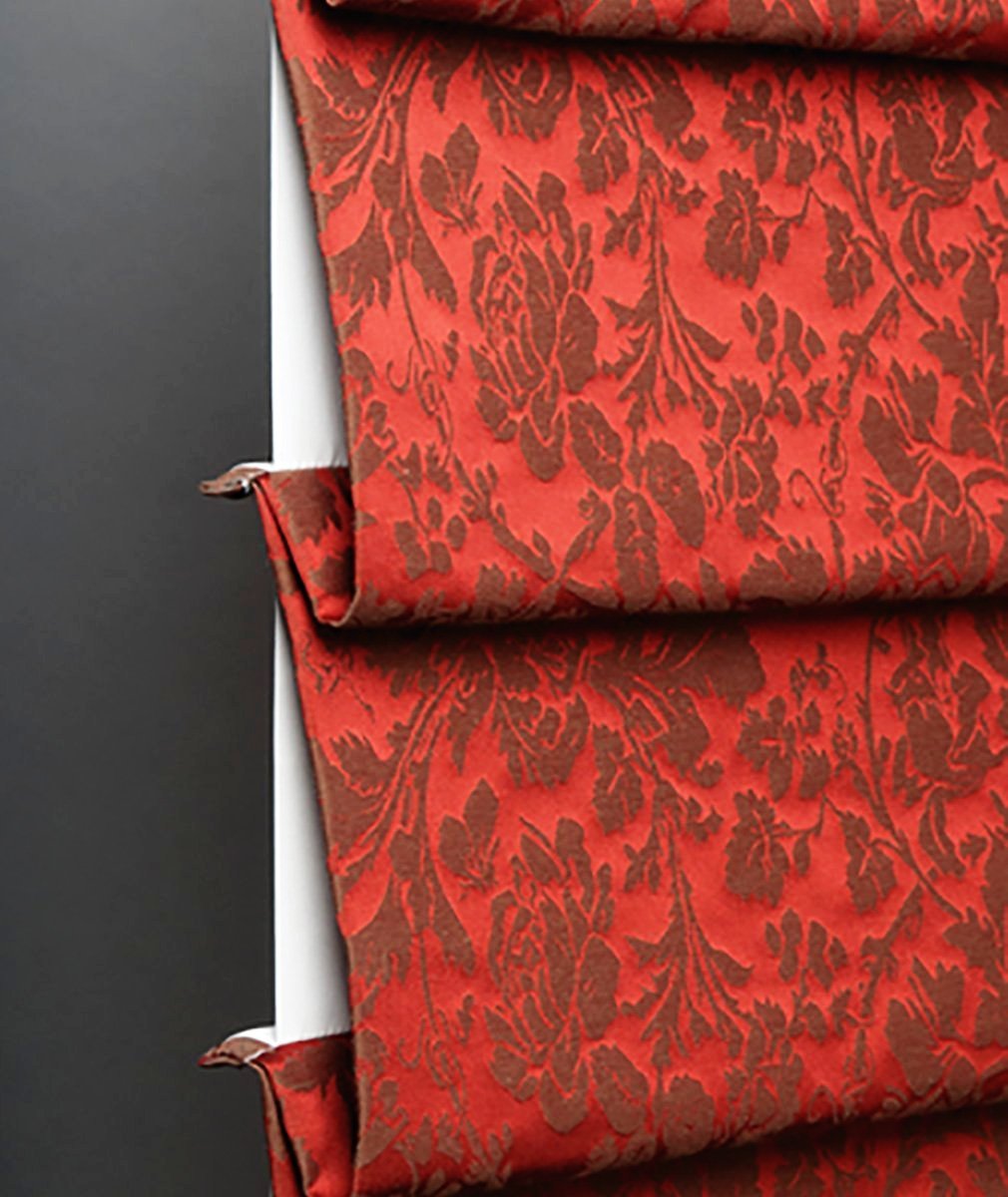 Side view of Hunter Douglas Roman shade window treatment from the Design Studio collection